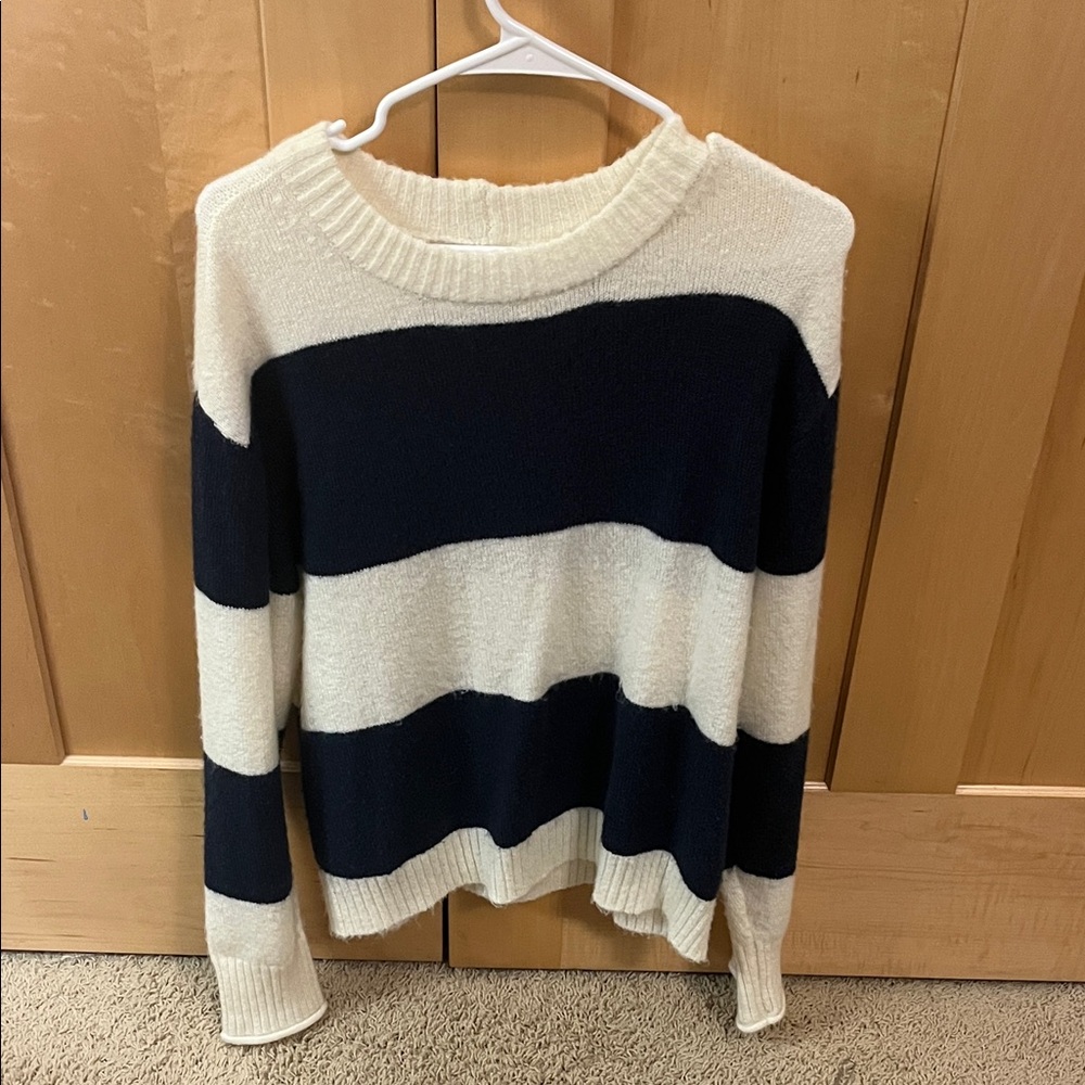 American Eagle Outfitters Navy and Cream Striped Sweater